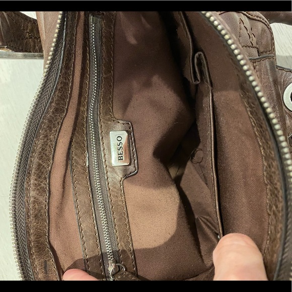 Brown Leather Shoulder Bag with Pockets - Picture 9 of 10